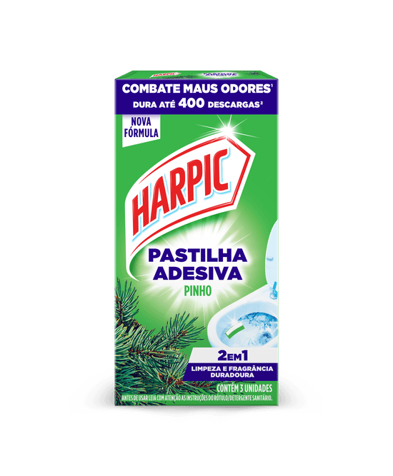 Pastilha Harpic Adesiva Pinho mantém o vaso sanitário limpo e perfumado diariamente